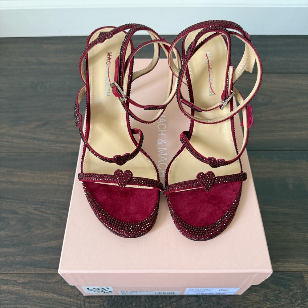 Mach & Mach Petit Coeur 85MM Strass Suede Sandals - Picture 3 of 13